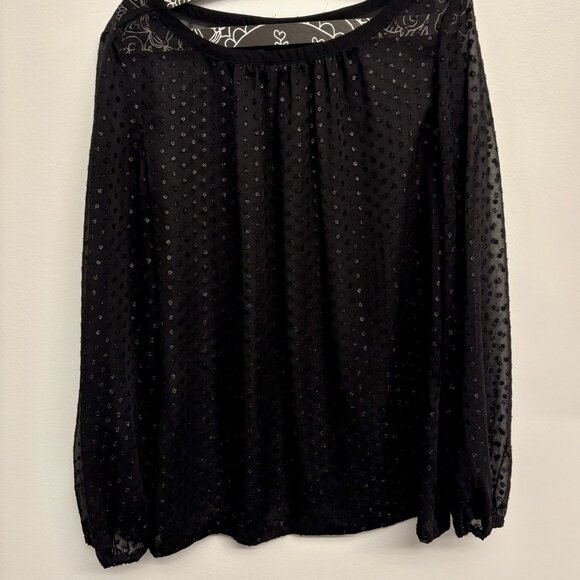 Vintage Liz Claiborne black sheer polka dot blouse S - Picture 3 of 4